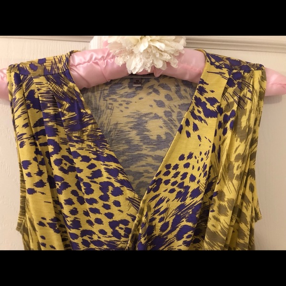 Animal Print Yellow & Purple Jennifer Lopez —JLo—Sleeveless Faux Wrap Top - Picture 3 of 6